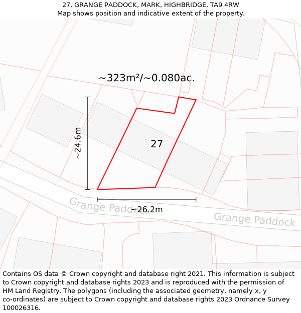 27, GRANGE PADDOCK, MARK, HIGHBRIDGE, TA9 4RW: Plot and title map