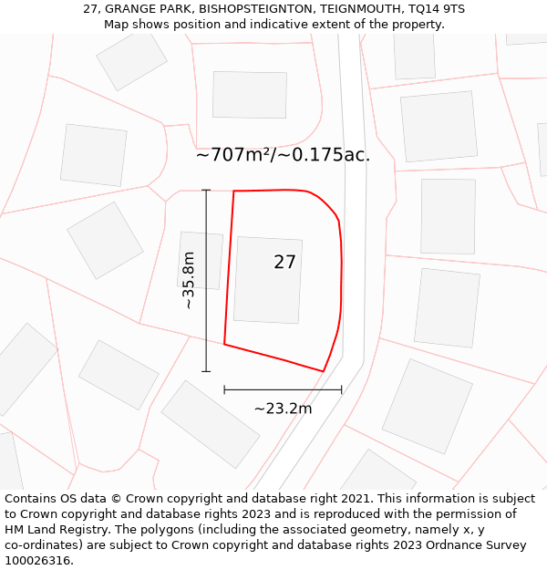 27, GRANGE PARK, BISHOPSTEIGNTON, TEIGNMOUTH, TQ14 9TS: Plot and title map