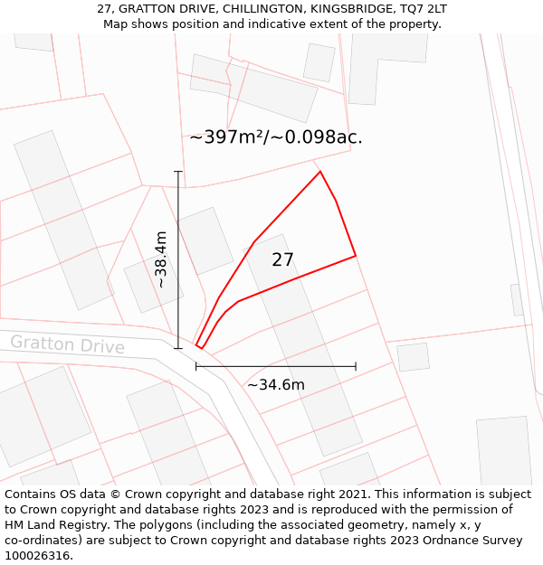 27, GRATTON DRIVE, CHILLINGTON, KINGSBRIDGE, TQ7 2LT: Plot and title map