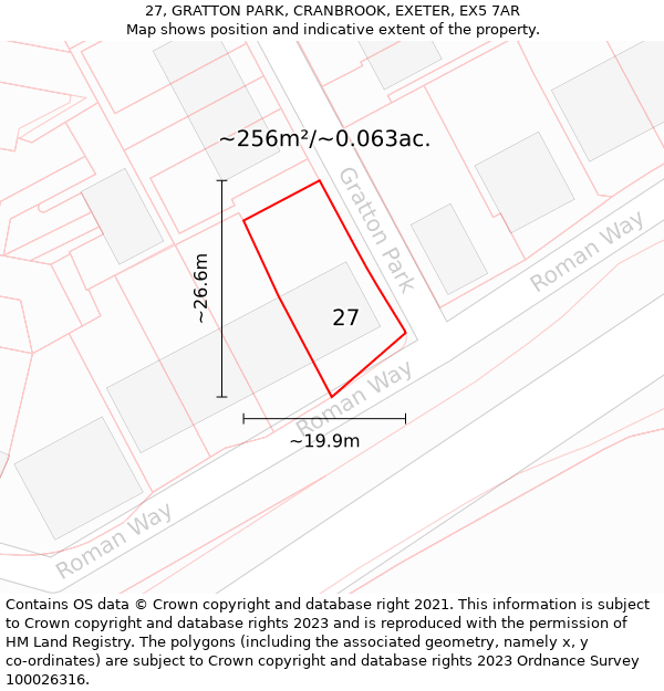 27, GRATTON PARK, CRANBROOK, EXETER, EX5 7AR: Plot and title map