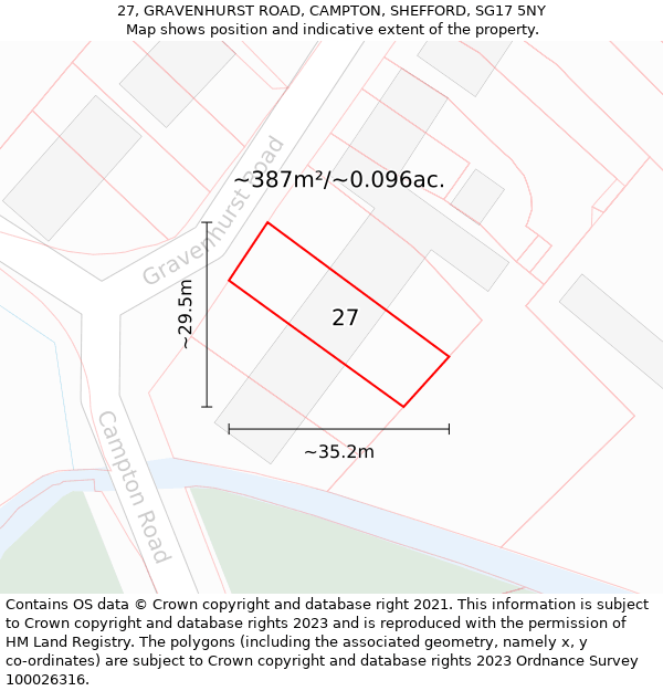 27, GRAVENHURST ROAD, CAMPTON, SHEFFORD, SG17 5NY: Plot and title map