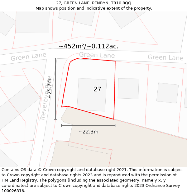 27, GREEN LANE, PENRYN, TR10 8QQ: Plot and title map