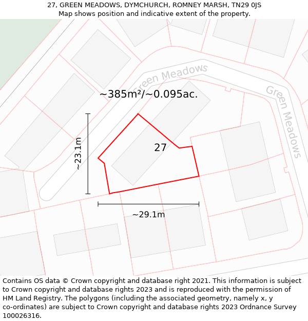 27, GREEN MEADOWS, DYMCHURCH, ROMNEY MARSH, TN29 0JS: Plot and title map