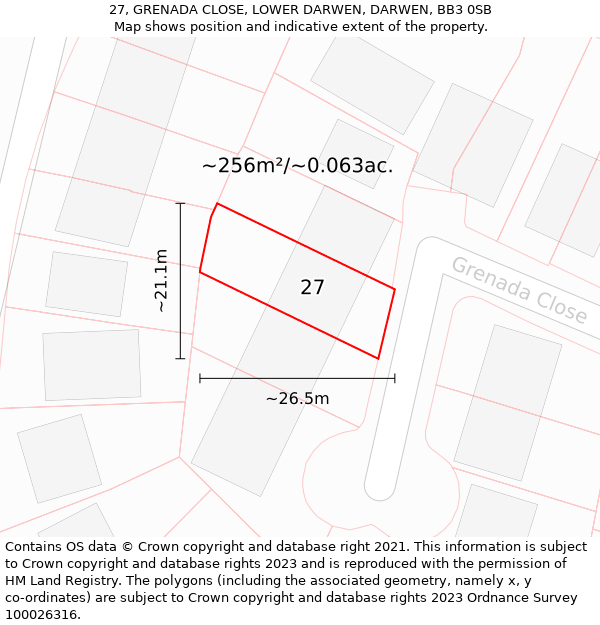 27, GRENADA CLOSE, LOWER DARWEN, DARWEN, BB3 0SB: Plot and title map