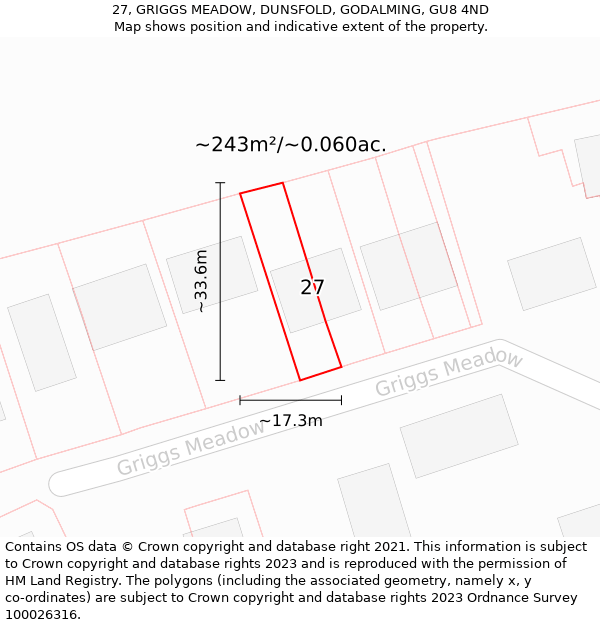 27, GRIGGS MEADOW, DUNSFOLD, GODALMING, GU8 4ND: Plot and title map