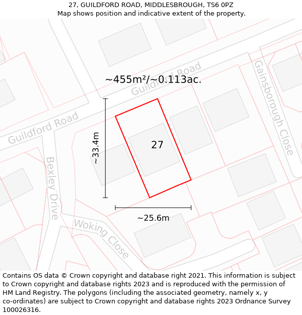 27, GUILDFORD ROAD, MIDDLESBROUGH, TS6 0PZ: Plot and title map