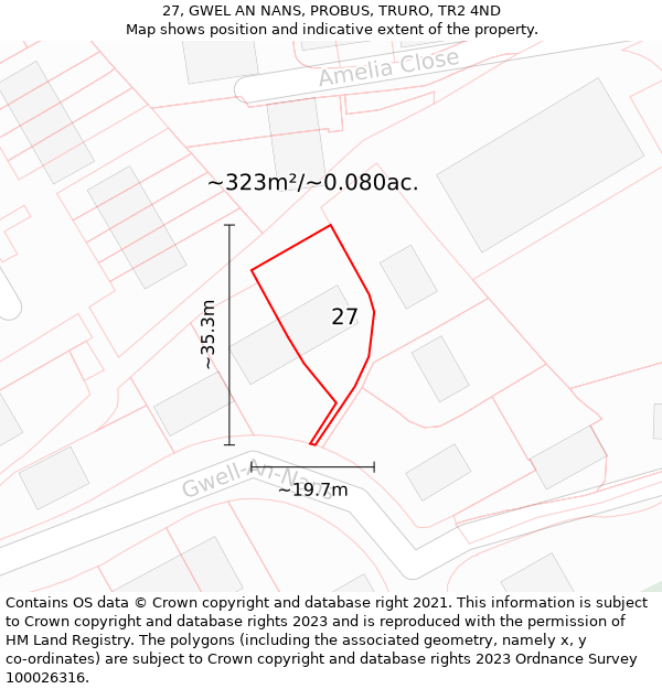 27, GWEL AN NANS, PROBUS, TRURO, TR2 4ND: Plot and title map