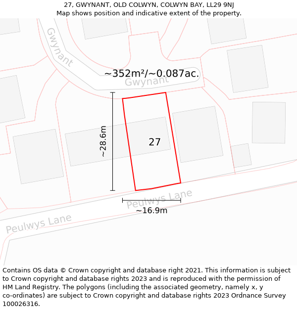 27, GWYNANT, OLD COLWYN, COLWYN BAY, LL29 9NJ: Plot and title map