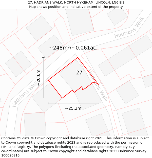 27, HADRIANS WALK, NORTH HYKEHAM, LINCOLN, LN6 8JS: Plot and title map