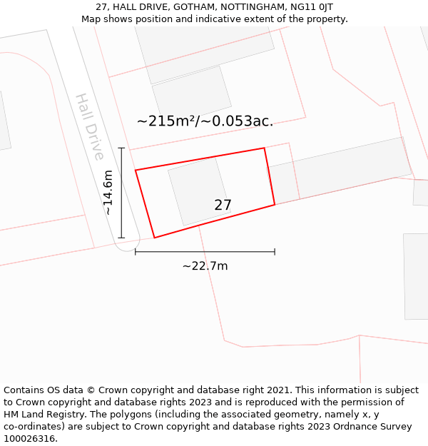 27, HALL DRIVE, GOTHAM, NOTTINGHAM, NG11 0JT: Plot and title map