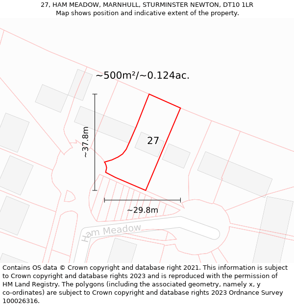 27, HAM MEADOW, MARNHULL, STURMINSTER NEWTON, DT10 1LR: Plot and title map