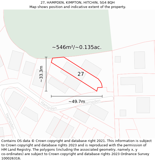 27, HAMPDEN, KIMPTON, HITCHIN, SG4 8QH: Plot and title map