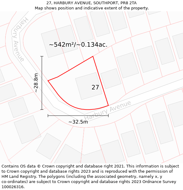 27, HARBURY AVENUE, SOUTHPORT, PR8 2TA: Plot and title map