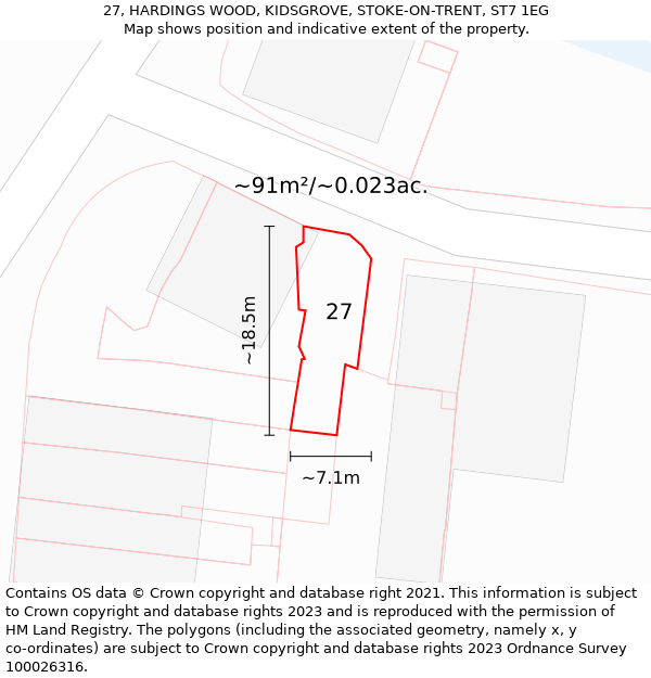 27, HARDINGS WOOD, KIDSGROVE, STOKE-ON-TRENT, ST7 1EG: Plot and title map