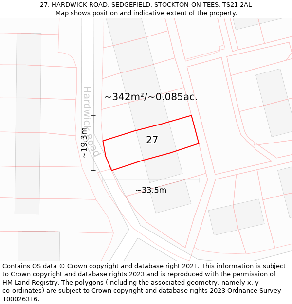 27, HARDWICK ROAD, SEDGEFIELD, STOCKTON-ON-TEES, TS21 2AL: Plot and title map