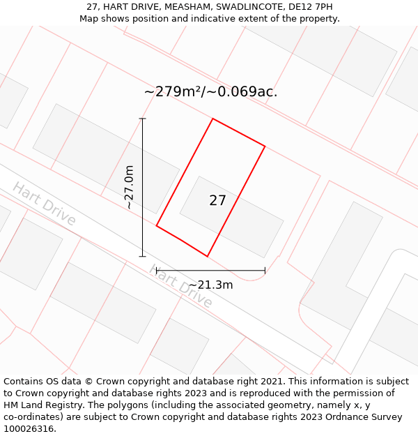 27, HART DRIVE, MEASHAM, SWADLINCOTE, DE12 7PH: Plot and title map