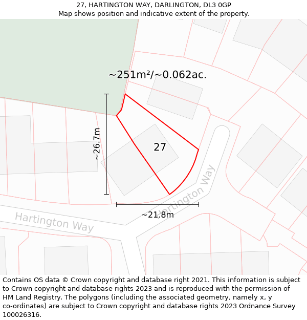 27, HARTINGTON WAY, DARLINGTON, DL3 0GP: Plot and title map