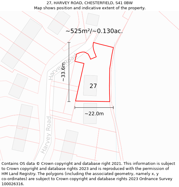 27, HARVEY ROAD, CHESTERFIELD, S41 0BW: Plot and title map