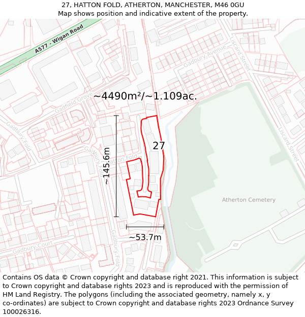 27, HATTON FOLD, ATHERTON, MANCHESTER, M46 0GU: Plot and title map