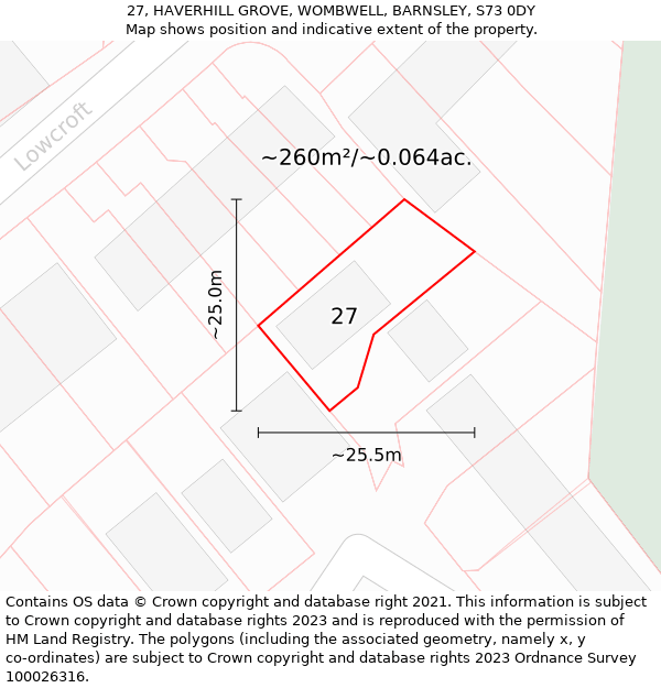 27, HAVERHILL GROVE, WOMBWELL, BARNSLEY, S73 0DY: Plot and title map