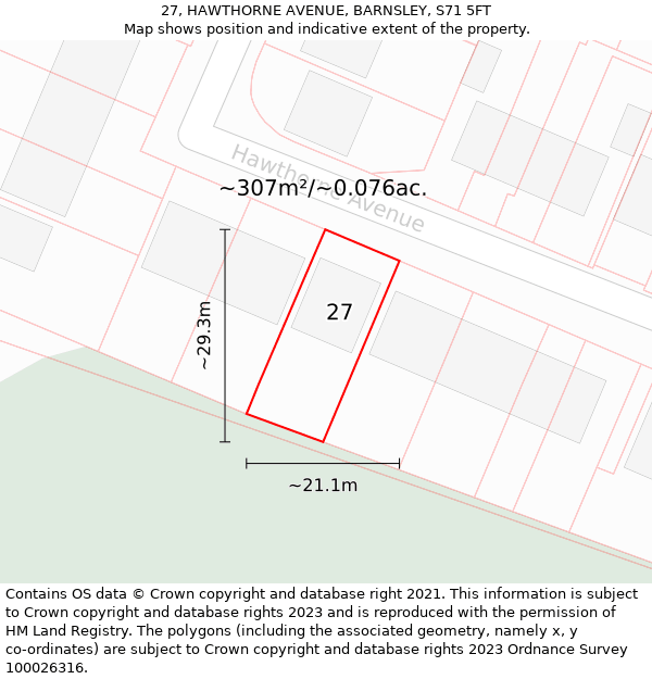 27, HAWTHORNE AVENUE, BARNSLEY, S71 5FT: Plot and title map