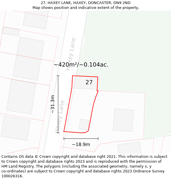 27, HAXEY LANE, HAXEY, DONCASTER, DN9 2ND: Plot and title map