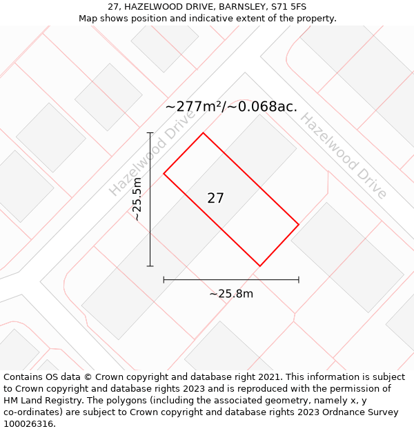 27, HAZELWOOD DRIVE, BARNSLEY, S71 5FS: Plot and title map