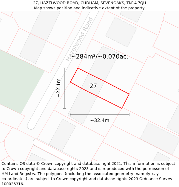 27, HAZELWOOD ROAD, CUDHAM, SEVENOAKS, TN14 7QU: Plot and title map