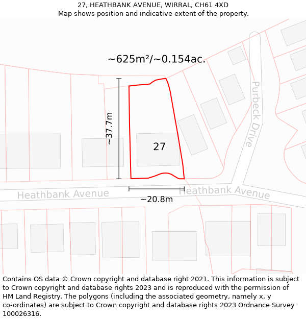 27, HEATHBANK AVENUE, WIRRAL, CH61 4XD: Plot and title map