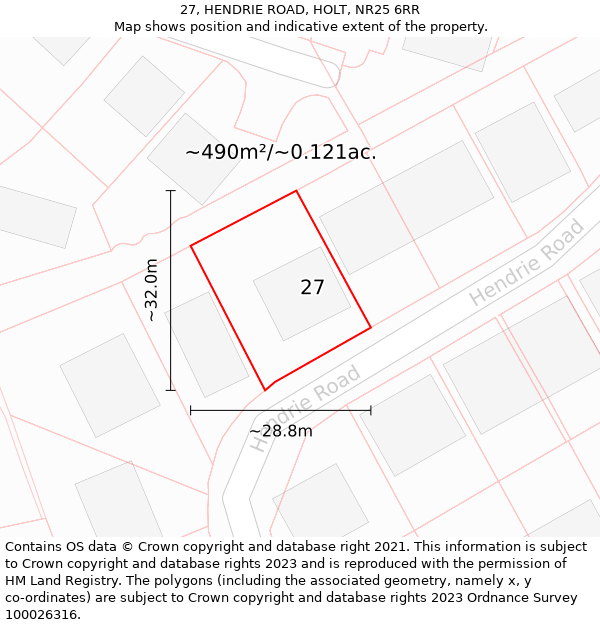 27, HENDRIE ROAD, HOLT, NR25 6RR: Plot and title map