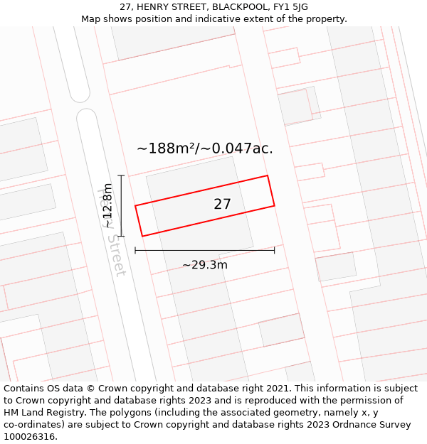 27, HENRY STREET, BLACKPOOL, FY1 5JG: Plot and title map