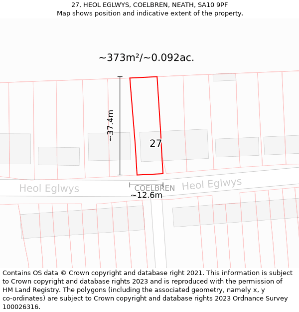 27, HEOL EGLWYS, COELBREN, NEATH, SA10 9PF: Plot and title map