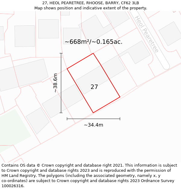 27, HEOL PEARETREE, RHOOSE, BARRY, CF62 3LB: Plot and title map