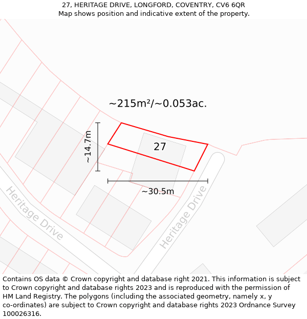 27, HERITAGE DRIVE, LONGFORD, COVENTRY, CV6 6QR: Plot and title map