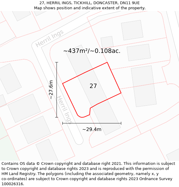 27, HERRIL INGS, TICKHILL, DONCASTER, DN11 9UE: Plot and title map