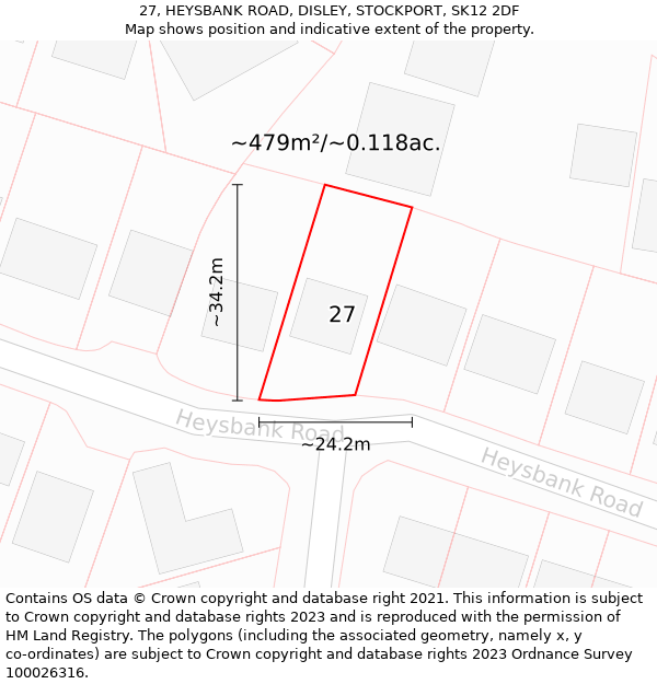 27, HEYSBANK ROAD, DISLEY, STOCKPORT, SK12 2DF: Plot and title map