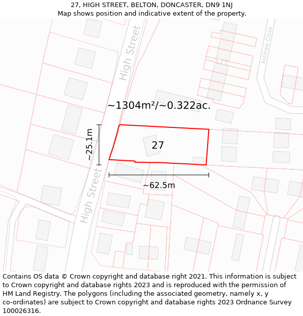 27, HIGH STREET, BELTON, DONCASTER, DN9 1NJ: Plot and title map