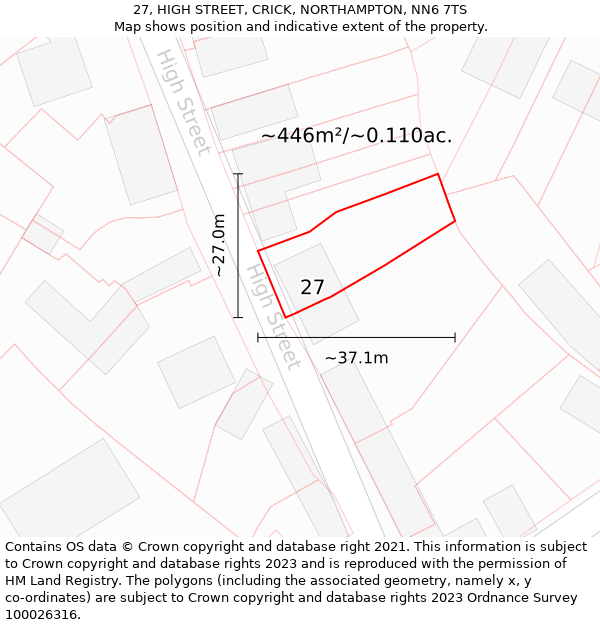 27, HIGH STREET, CRICK, NORTHAMPTON, NN6 7TS: Plot and title map