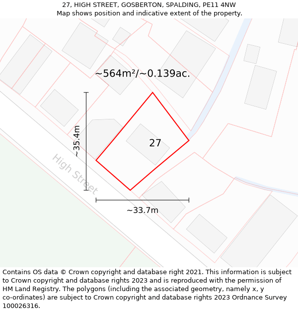 27, HIGH STREET, GOSBERTON, SPALDING, PE11 4NW: Plot and title map