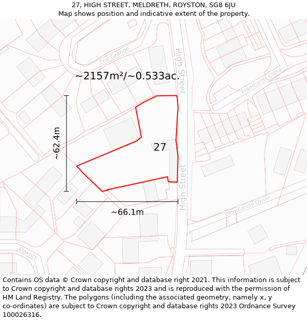 27, HIGH STREET, MELDRETH, ROYSTON, SG8 6JU: Plot and title map