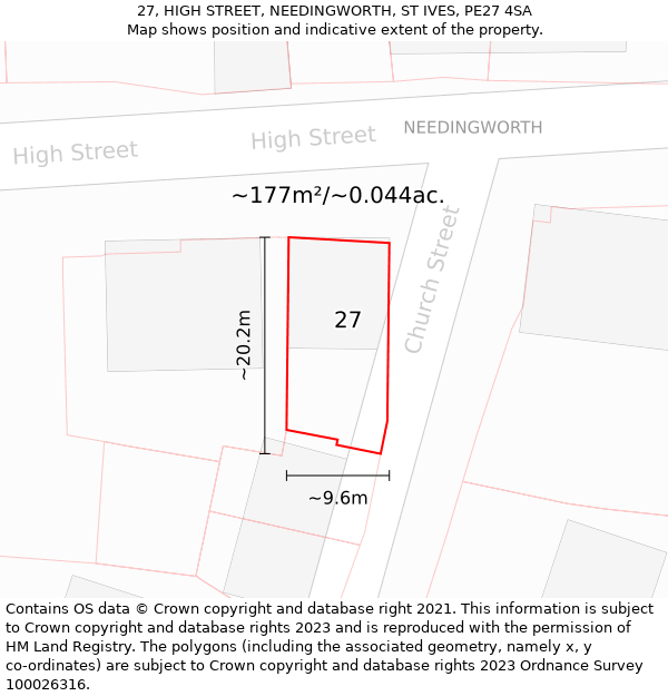 27, HIGH STREET, NEEDINGWORTH, ST IVES, PE27 4SA: Plot and title map