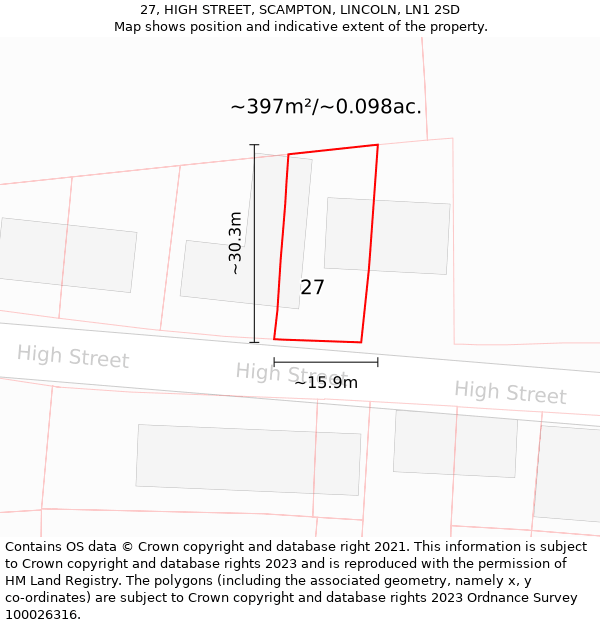 27, HIGH STREET, SCAMPTON, LINCOLN, LN1 2SD: Plot and title map