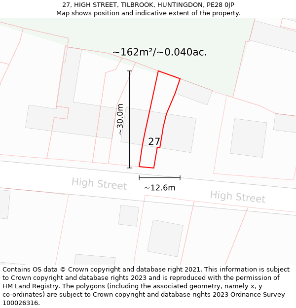 27, HIGH STREET, TILBROOK, HUNTINGDON, PE28 0JP: Plot and title map