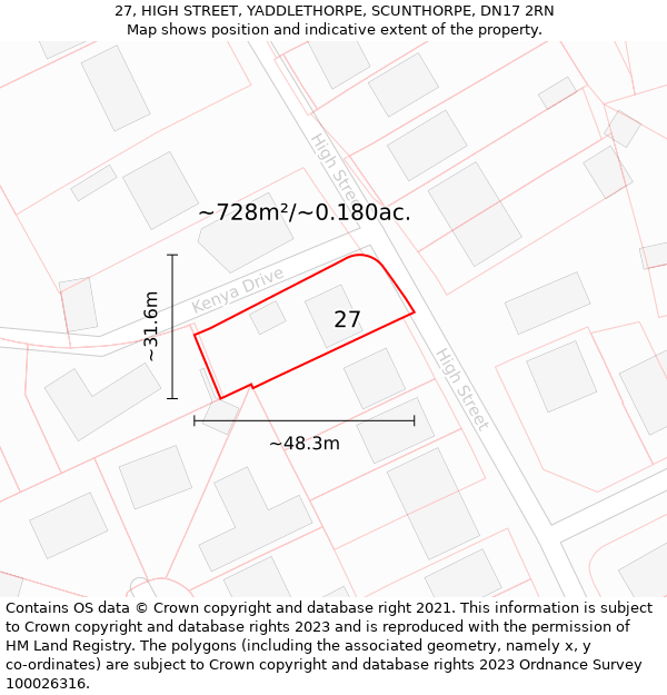 27, HIGH STREET, YADDLETHORPE, SCUNTHORPE, DN17 2RN: Plot and title map