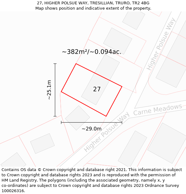 27, HIGHER POLSUE WAY, TRESILLIAN, TRURO, TR2 4BG: Plot and title map