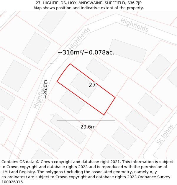 27, HIGHFIELDS, HOYLANDSWAINE, SHEFFIELD, S36 7JP: Plot and title map