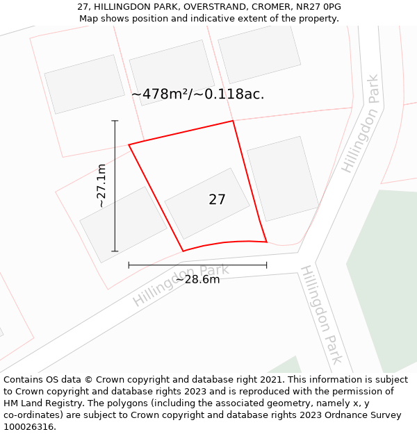 27, HILLINGDON PARK, OVERSTRAND, CROMER, NR27 0PG: Plot and title map