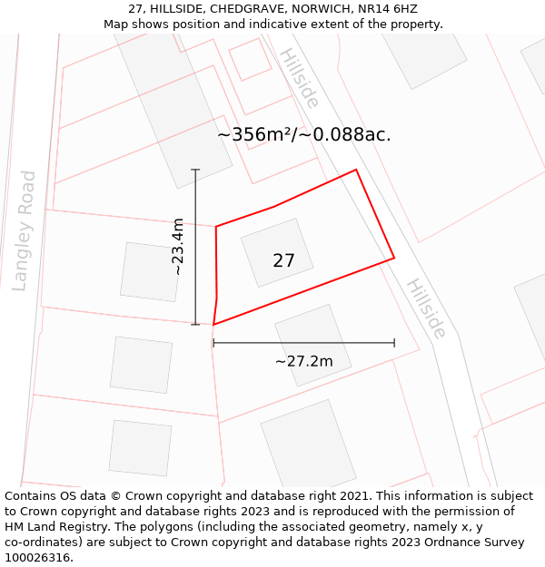 27, HILLSIDE, CHEDGRAVE, NORWICH, NR14 6HZ: Plot and title map