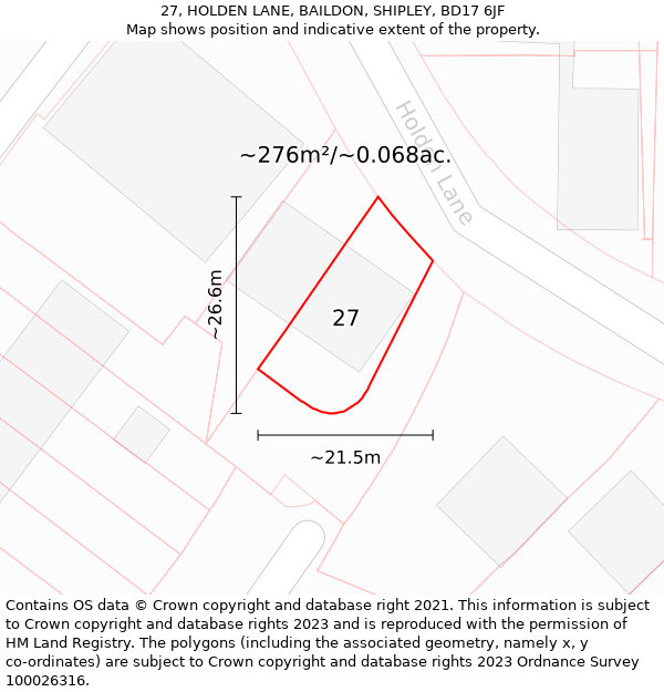 27, HOLDEN LANE, BAILDON, SHIPLEY, BD17 6JF: Plot and title map