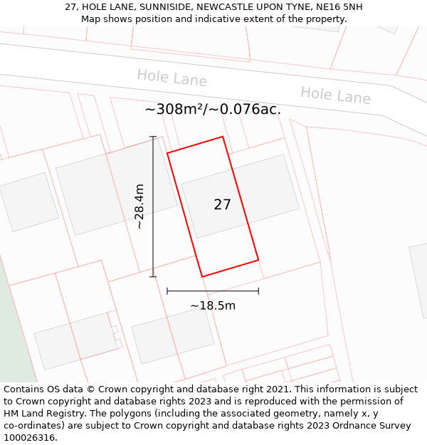 27, HOLE LANE, SUNNISIDE, NEWCASTLE UPON TYNE, NE16 5NH: Plot and title map